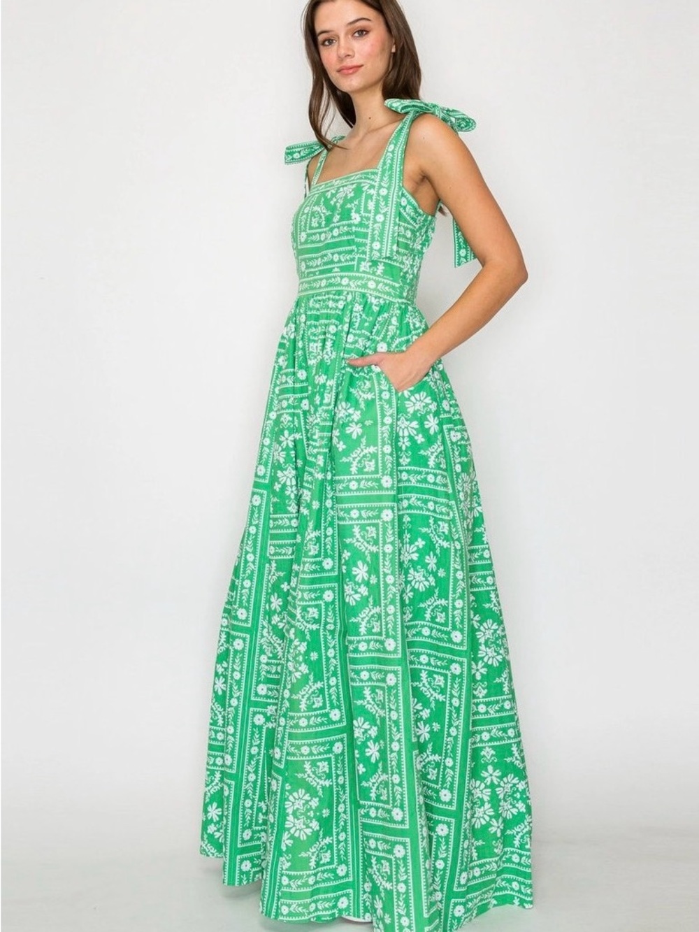 Bandana Print Tie-Shoulder Maxi Dress